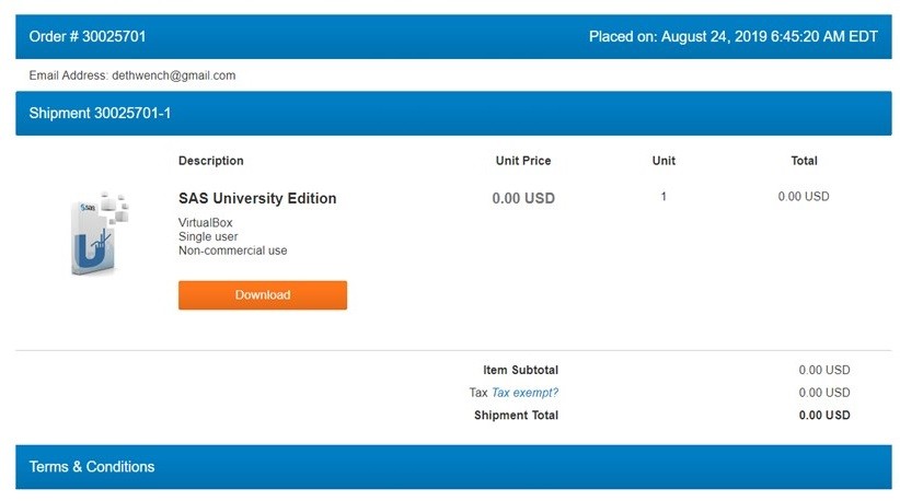 When downloading SAS University Edition, it looks like you are shopping in an online store.