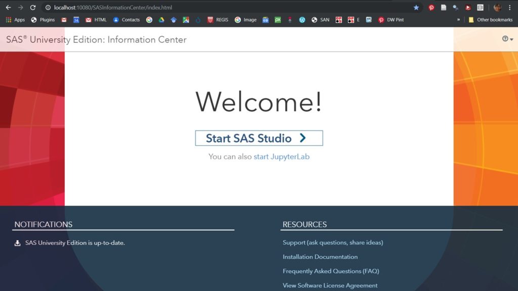 Entrance screen to SAS University Edition online data science software
