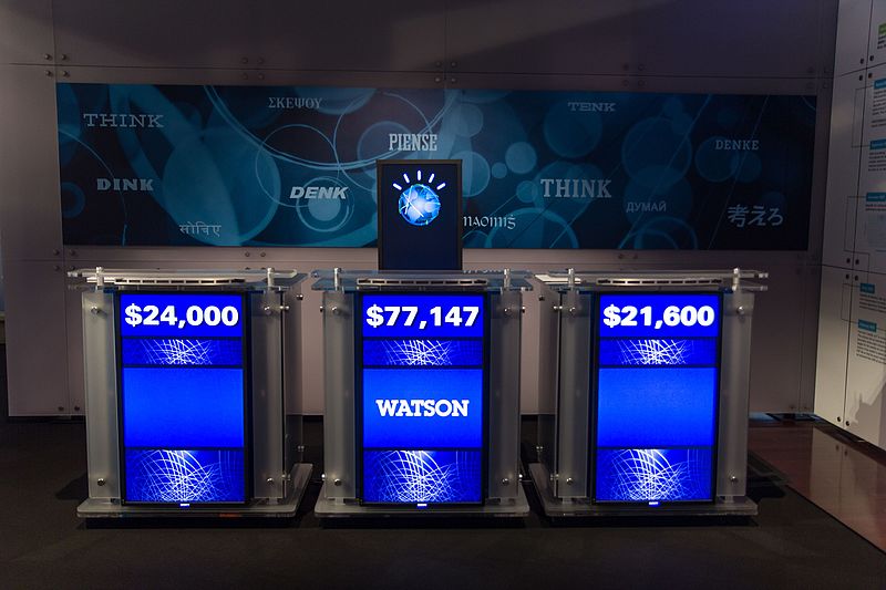Empty stage set for game show Jeopardy with IBM Watson