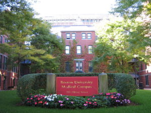 Photograph of Boston University Medical Campus with Sign and Historic Buildings
