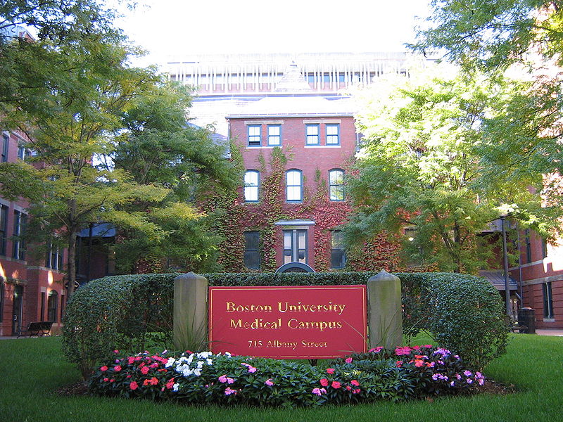 Photograph of Boston University Medical Campus with Sign and Historic Buildings