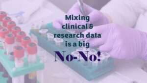 Clinical data and research data are governed by different regulations. Therefore, you cannot mix them together, but you can transfer them around from project to project.