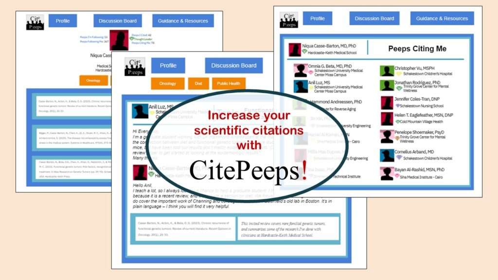 CitePeeps is an online community of scientific authors who are interested in increasing the number of citations to their written works.