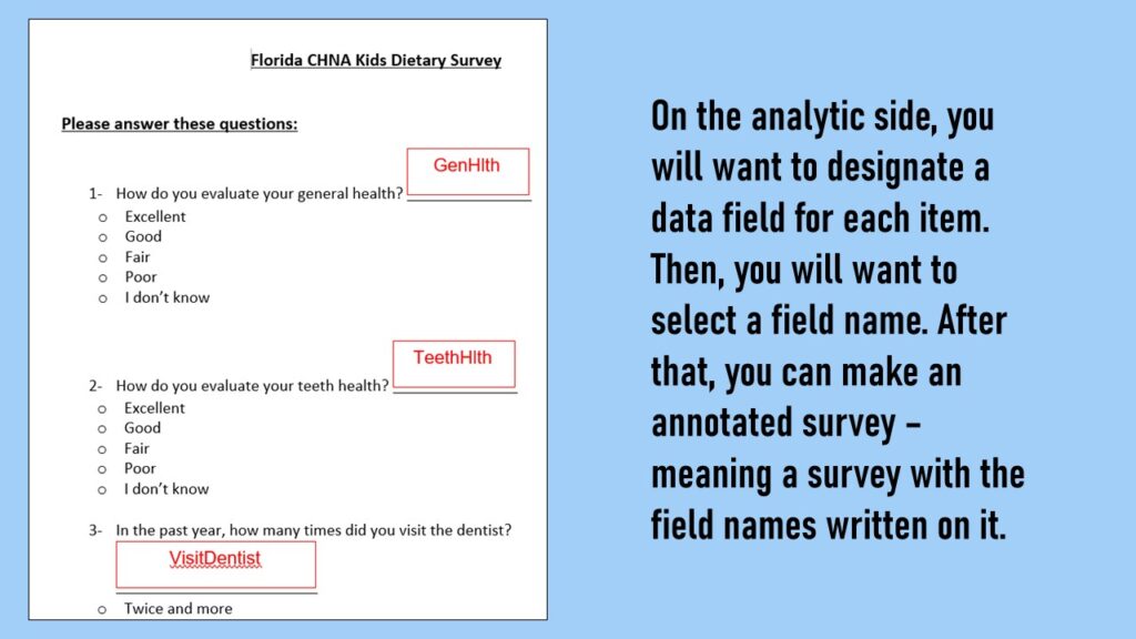 One way to make sure your online survey is completely documented is to make an annotated survey.